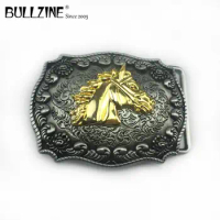Bullzine wholesale zinc alloy western horse head belt buckle with gold and pewter finish FP-03722 suitable for 4cm width belt