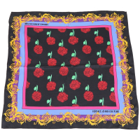 VERSACE 黑色圖騰邊框手繪玫瑰花印方型絲巾 領巾(65x65)