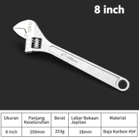 ISKU Kunci Inggris 8inch 10inch 12inch/Tools Alat Perkakas Adjustable - 8inch