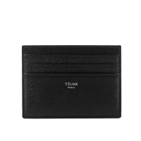 【CELINE】銀字燙印粒紋小牛皮6卡名片夾/卡片夾(黑色)