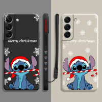 Disney Stitch Merry Christmas Snowflake Liquid Case For Samsung Galaxy S23 S22 S21 S20 FE Ultra S10 S9 Plus Note 20Ultra 10Plus