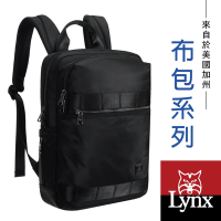 【Lynx】美國山貓輕量防潑水斜紋尼龍布包 多隔層機能 電腦後背包/雙肩包 黑色