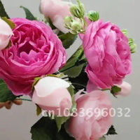 Silk Peony Artificial Flowers Bouquet 5 Big Head and 4 Bud Cheap Fake Flowers for Home Wedding Decoration indoor Rose Pink 30cm