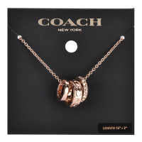COACH 經典滿版C字LOGO三環造型水晶鑲鑽項鍊-玫瑰金色