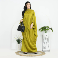 Amaryllis Payet Dress Material Silk Polos Hijau Sahara Hiasan Payet Dileher Dada Premium Gamis Maxi 