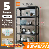 Homedoki Rak Susun Serbaguna/Rak Dapur Serbaguna/Rak Susun Besi/Rak Besi Siku 5 Susun/Rak Besi Susun