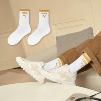 【PUMA】襪子 Fashion 白 黃 中筒襪 長襪 條紋 穿搭 休閒襪(BB1445-01)