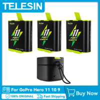 TELESIN Fast Charging Battery 1750 mAh Battery 2 Ways 2A Fast Charger Box TF Card Storage For GoPro Hero 11 10 9 In Stock