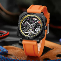 AILANG Luxury Tourbillon Mechanical Watch for Men Fashion Silicone Strap Waterproof Luminous Skeleton Watches Relogio Masculino
