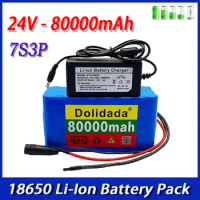 7S3P 24V 80000mAh 18650 Li-ion Battery Pack W/ BMS for Electric Bicycle Moped Electric Wheelchair + 29.4V 2A Charger