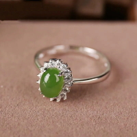 和田玉髓S925純銀戒指戴妃款綠寶石開口玉髓色時尚氣質食指戒