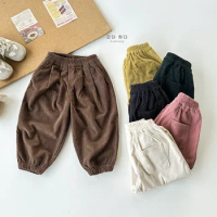 Autumn Kids Trousers Corduroy Boys Pants Solid Color Children Clothing Casual Girls Pants DT636