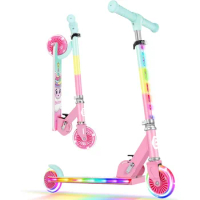 V2 Scooters for Kids with Light-Up Wheels &amp; Stem &amp; Deck, 2 Wheel Folding Scooter for Girls Boys, 3 Adjustable Height, Non-Slip