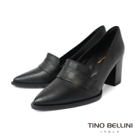 Tino Bellini 巴西進口優雅復刻牛皮尖楦樂福粗跟鞋-黑