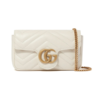 【GUCCI 古馳】476433 經典Marmont系列仿舊金色GG LOGO牛皮山字紋MINI款手拿/腰包/肩背/斜背包(白色)