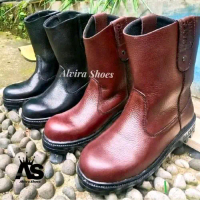 Sepatu Boot Safety pria kulit sapi Asli, Sepatu Safety ujung besi, Shoes safety original leather out