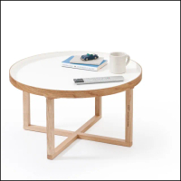 【Wireworks】圓桌66D 北美白橡實木- 桌面白色環氧塗料(咖啡桌 圓桌 茶几 矮桌 邊桌 實木 北歐 英倫 極簡)