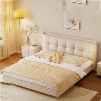 Simple European Double Bed Cotton White Loft Modern Queen Double Bed Single Floor Sleeping Cama Matrimonial Bedroom Furniture