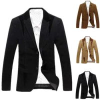 Korean Style Men Blazer Color Block Single Breasted Autumn Winter Slim Pockets Suit Coat for Office Slim Fit Men's Clothing