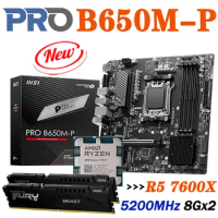 Socket AM5 Motherboard Combo AMD Ryzen 5 7600X Processor With MSI PRO B650M-P DDR5 AM5 USB 3.2 Mainboard Kingston 5200MHz 16GB