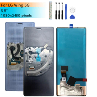 For LG Wing 5G LCD Display Touch Screen Digitizer Assembly With Frame LMF100N Display Replacement Repair Parts 6.8"