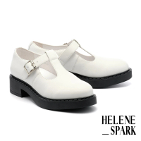 預購 HELENE_SPARK 簡約率性T字寬帶全真皮瑪莉珍厚底鞋(白)