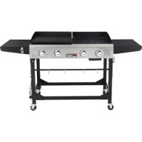 Portable Propane Gas Grill and Griddle Combo With Side Table | 4-Burner Folding Legs Convection Oven Versatile Bbq Grill Outdoor