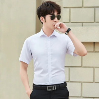 Summer Black White Blue Men's Slim Short Sleeve Shirt Business Office Casual Shirt Work Clothes Male Brand Plus Size 5XL