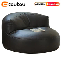 OTAUTAU Faux Leather Bean Bag Sofa with Filler Corner Footrest Ottoman Pouf Footstool Comfy Floor Seat Chair Frameless Furniture