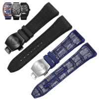 28mm High Quality Nylon Cowhide Silicone Watch Strap Folding Buckle Watchband Suitable for Franck Muller V45 Series Men Watch