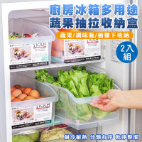 2入組 廚房冰箱多用途蔬果抽拉收納盒 調味瓶收納 抽拉收納籃 分類收納