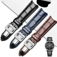 Durable Blue Genuine Leather Watchband 20 21 22mm Black Brown Folding Buckle Calfskin Strap Fit For IWc Pilot's Portofino Watch