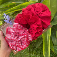 Dây buộc tóc vải scrunchies màu đỏ nhiều mẫu