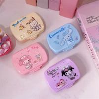 Kuromi Pill Box Sanrio Anime Cinnamoroll MyMelody Six-Cell Portable Pill Box Cartoon Cute Sealed Medicine Dispenser Box Kid Gift