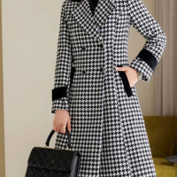 Tesco Fashion Plaid Women's Jackets Double Breasted Trench Coat For women Lapel Coat Elegant Casual For Women ropa de mujer
