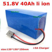 51.8V 40AH lithium ion battery 52V 14S BMS li ion bateria for 48V 5000W scooter ebike fishing boat cleanness car +5A charger