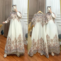 JENNA DRESS ROMPI PISAH SEt HIJAB CERUTY PRINTING MOTIF GAMIS MEWAH ELEGAN GAMIS BERKUALITAS