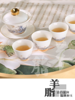 所至 羊脂白玉瓷精品茶具套裝蓋碗茶壺主人杯茶杯高升圓融杯白瓷