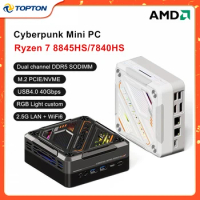 Cyberpunk Mini PC AMD Ryzen 7 8845HS 7840HS 7735HS RGB Light DDR5 2.5G LAN USB4.0 Mini PC Computer Gamer 8K NUC Windows 11 WiFi6