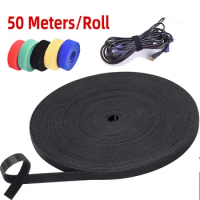 50Meter/Roll Jumbo Vel cro Adhesive Fastener Tape Wrap DIY Reusable Double Side Hook and Loop Cable Tie Wires Management Straps