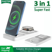 Foldable 3 In 1 15W Wireless Charger Stand Pad For iPhone 15 14 13 Pro Max 8 X Apple Watch 8 7 Airpods Pro Fast Charging Station