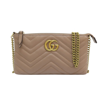 【二手名牌BRAND OFF】GUCCI 古馳 藕粉色 皮革 山形紋 肩背包 鍊帶 #443447