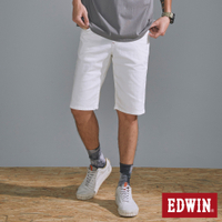 EDWIN 男裝 EDGE 經典紅繡線口袋合身牛仔短褲-白色