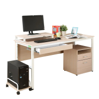 【DFhouse】頂楓150公分電腦辦公桌+1抽屜+主機架+活動櫃+桌上架-白楓木色