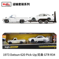 Maisto 1:24 1973 Datsun 620 Pick-up Nissan Skyline R34 Gt-r Combination Car Model Gift Collection Toy