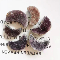 Wholesale Natura amethyst moon shape cluster purple crystal geode stone moon for feng shui