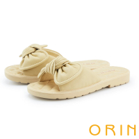 【ORIN】羊皮扭結蝴蝶結Q軟拖鞋(黃色)