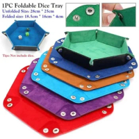 1PC Foldable PU Leather Dice Tray Desktop Coin Key Debris Hexagon Storage Tray