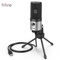 FIFINE Metal Computer Microphone USB MIC kit with Volume Knob for Windows Leptop,Voice Over for Video&amp;Audio Recording-K669S