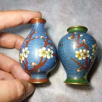 民國cloisonne景泰藍保值古董 有沙眼 全銅胎 3吋 兩個小花瓶 掐絲琺瑯彩花瓶 古物 銅器 送禮 收藏 懂的朋友多來給意見